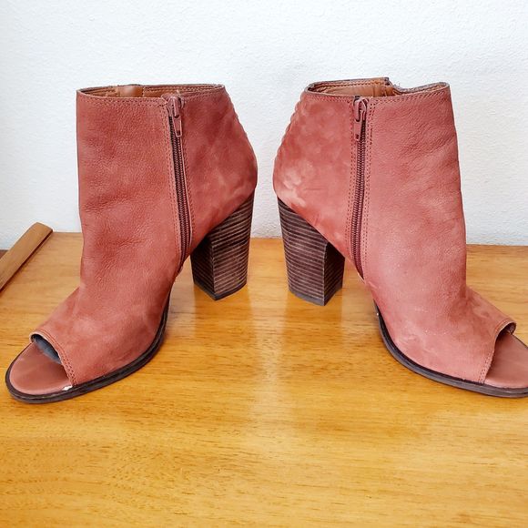 Lucky Brand Lamija Bootie Russet Suede Chunky Open Toe Shoe Casual Spring SZ 10 - Picture 12 of 12